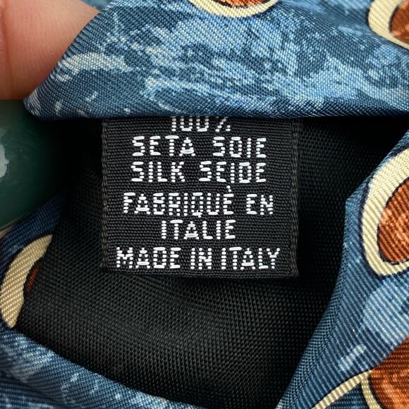 HUGO BOSS Blue Yellow Retro Full Moon Printed Silk Tie 3.5" Wide Made in Italy - Picture 5 of 7